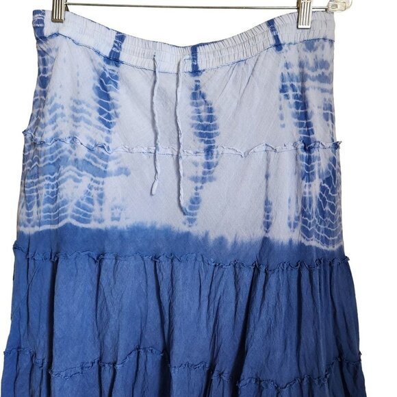 Shop Therapy Tiered Skirt OS Blue BOHO Elastic Waist Pull On Lined Country Charm - Picture 3 of 11